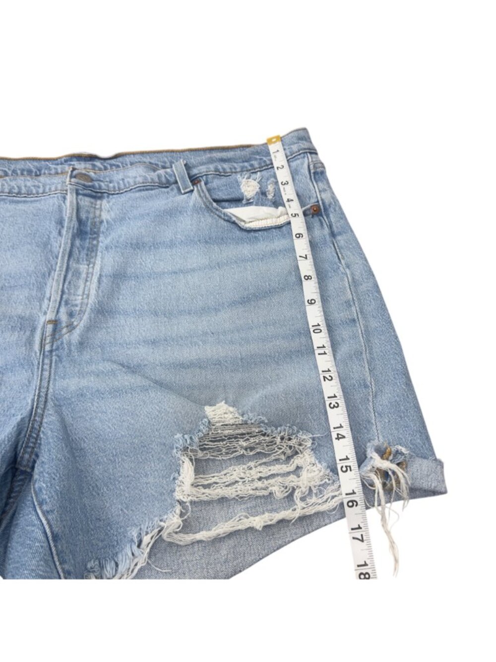 Levis 501 Womens Distressed Light Wash Hi-Rise Denim Shorts Size 22W Button Fly - Picture 8 of 16